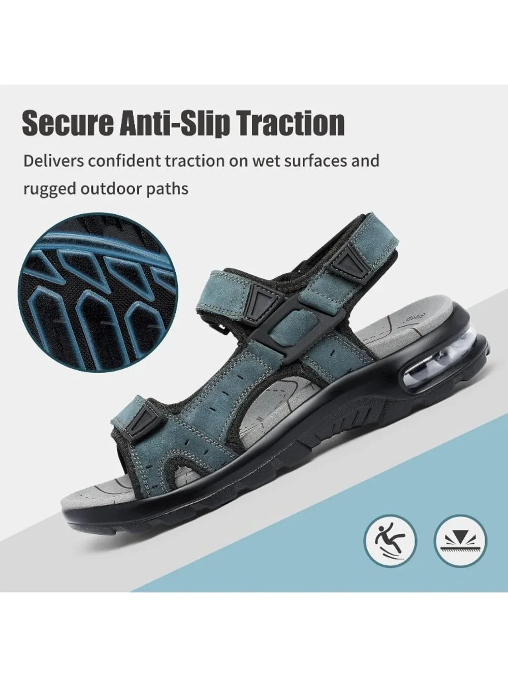 Men's Grey Arch Support Outdoor Non Slip Athletic Durable Hiking Sandal Shoes
